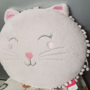RARE PREOWNED ISAAC MIZRAHI CAT PILLOW. PINK PLUSH KITTY. APPROX. 20" X 16"X 5"